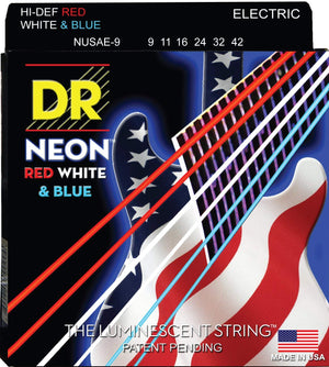DR NUSAE9 Light 9 42 Neon Red White and Blue Electric Guitar Strings