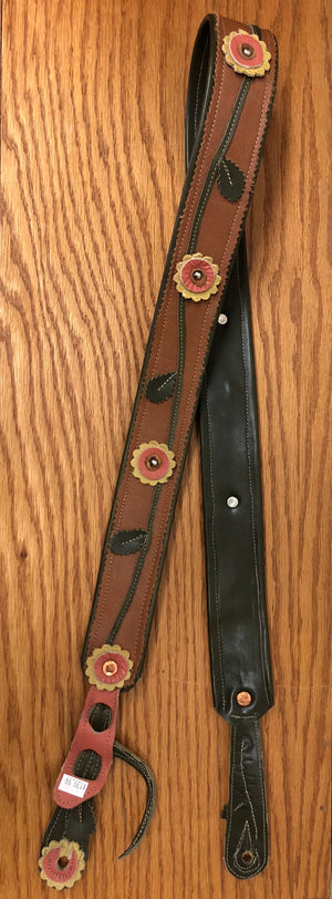 Custom Made Leather Guitar Strap with Flowers Design
